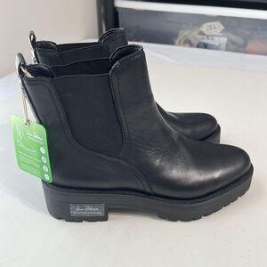 Sam Edelman Boots Womens Size 7 Black Leather Waterproof Chelsea Ankle Lug Sole